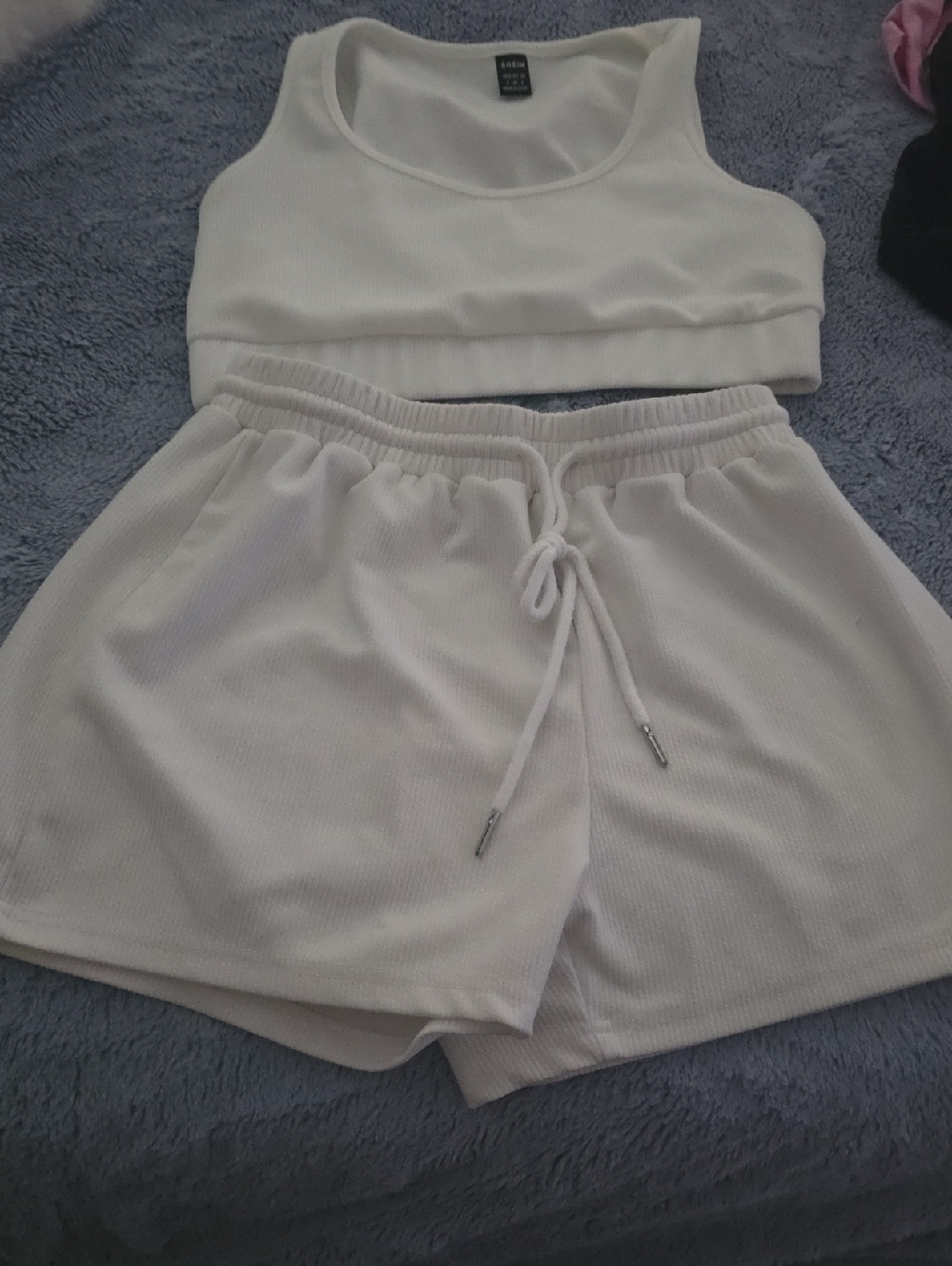 White Ribbed Tank Crop Top and Drawstring Shorts Set